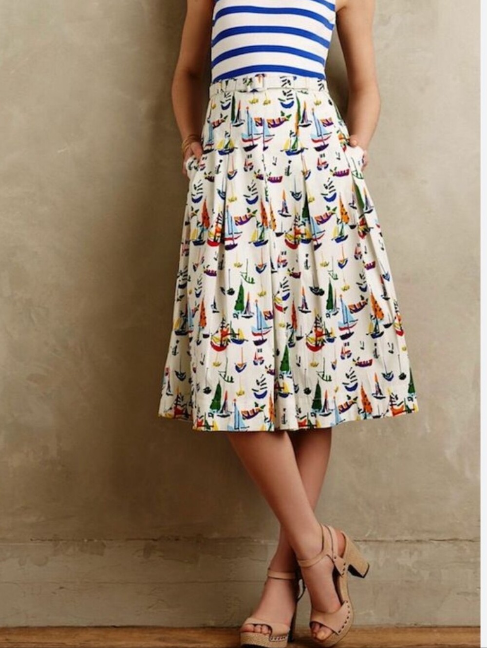 Rare Anthropologie Peony Smooth Sailing Midi Skirt Size 4 Cotton Women's - Picture 3 of 11